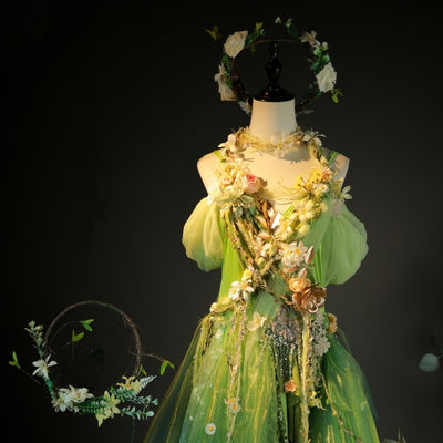 The Fifth Person Garden Ding Ningfu Award cosplay green and white garland headwear Spring Fairy butterfly hand-held garland prop