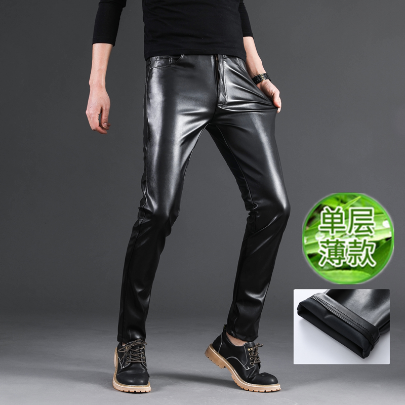 Summer Thin Leather Pants for Men, Slim Fit Pu Leather Pants, Single-Layer Motorcycle Leather Pants, Waterproof and Oil-Proof, for Young and Middle-Aged Men Summer Thin Leather Pants for Men, Slim Fit Pu Leather Pants, Single-Layer Motorcycle Leather Pants, Waterproof and Oil-Proof, for Young and Middle-Aged Men