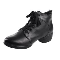 Square Dance Women Shoes 2024 New Genuine Leather Soft-bottom Comfort Dance Shoes Women Sailors Outwear Fashion Middle Heels Dancing Shoes