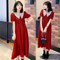 Gestational Maternity dress with dress 2021 Summer loose lace dolls with lantern sleeves High waist Slim Ocean Red Dress