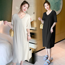 2021 pregnant woman summer clothing dress with dress new Korean version large size slim medium length minimalist casual v collar summer dress