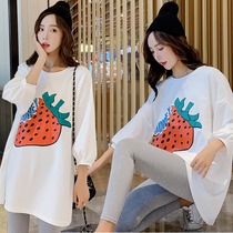 2021 autumn gestational woman bottling spicy mother loose 70% sleeves printed strawberry round collar display slim and fresh pure cotton blouse