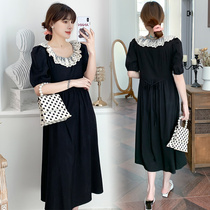 Gestational Maternity dress with dress 2021 Summer new loose lace Fabry-style retro temperamental Lactation Small Black Dress