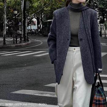 BOBO冬新款3073简约气质V领挂脖飘带双面羊毛大衣高级感西装外套