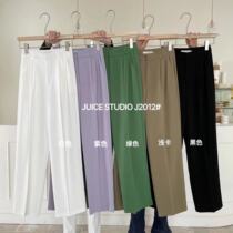 juice 2022 spring broadlegged pants woman high waist pituality black loose with tug casual suit straight barrel long pants