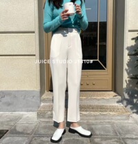 JUICE2022 Spring Summer New High Waist Small Foot Western Dress Pants Woman West Suit Display Slim 90% Casual Tooling Straight Drum Pants
