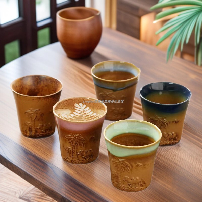 Cross-Border New Model Saudi Arabian Desert Camel Ceramic Coffee Cup with Hand-Carved Texture, Vintage Tea Cup Set for Home Use