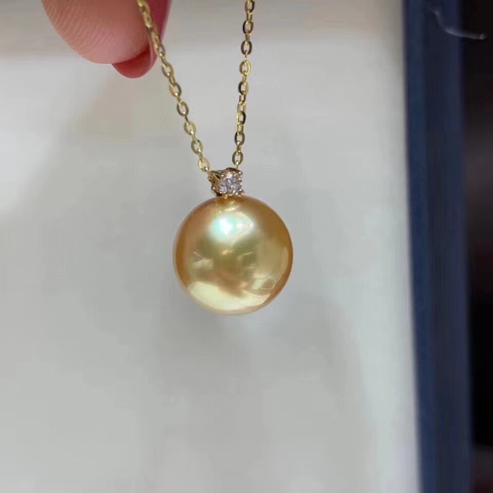 南洋金珠18K金王妃款吊坠项链:正圆浓金天然海水珍珠,让你闪耀全场!-颈饰-淘宝好物网