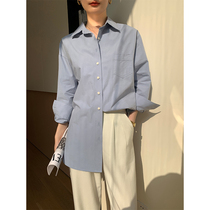 Blue Shirt Woman Design Sensation Small Crowdstyle Superior Sense Light Extravagant and Lazy Breeze Casual Fashion Foreign Air Blouse
