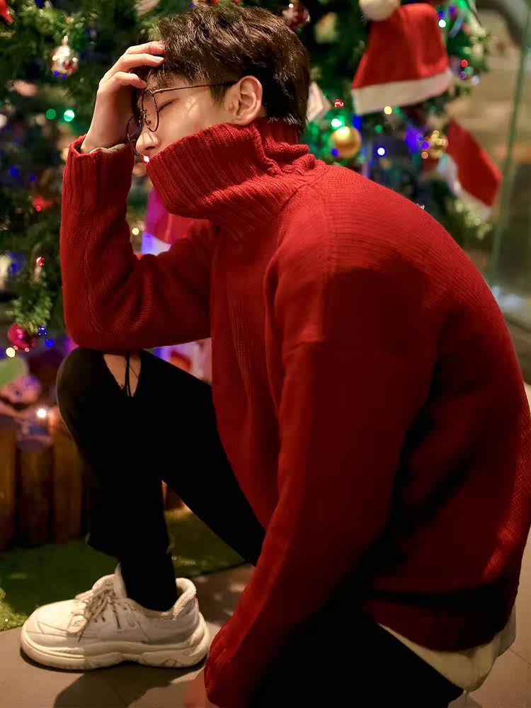 ins winter solid color thickened men's turtleneck sweater Korean slim warm casual sweater long-sleeved jacket tide
