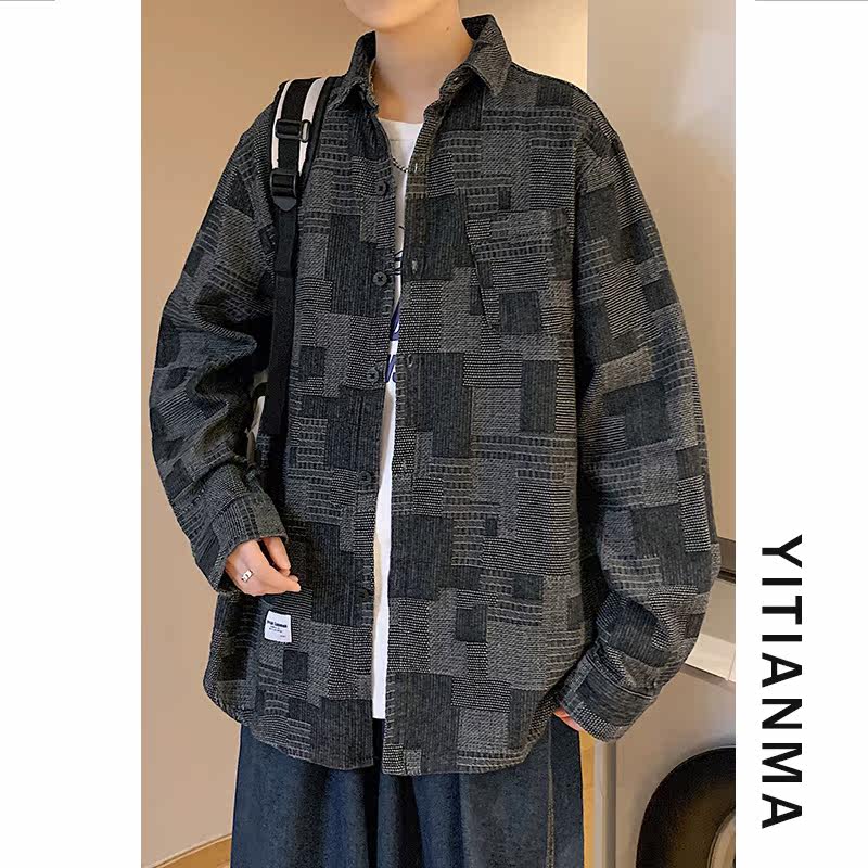 Japanese long sleeve Han edition tide loose casual and trend-flowing haven wind men's shirt tip-collar youth coat