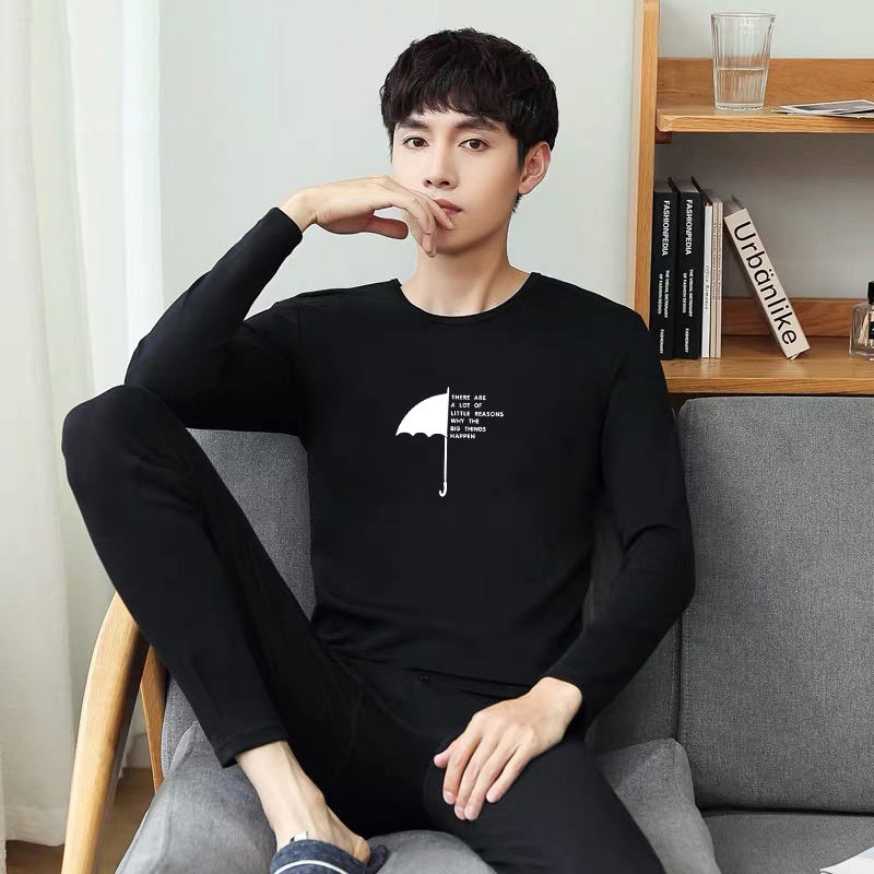 Winter men's long sleeves T-shirt suit warm underwear thickened with velvety autumn clothes autumn pants a set of teenagers beating undershirt-Taobao