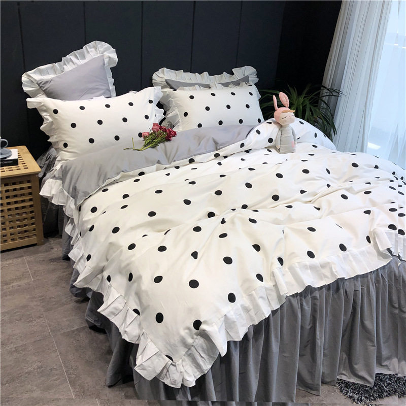 ins girl heart princess wind four pieces of Korean style all-cotton pure cotton linen quilt cover bed skirt net red bed accessories 4