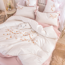 Fairy Net red small fragrant wind bed four-piece cotton cotton girl heart Princess wind bed sheets quilt cover 1 8m bed
