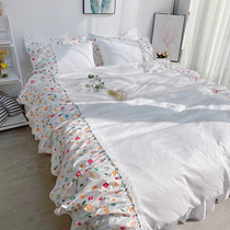 ins bed four-piece cotton cotton white princess wind Net red bed sheets quilt cover girl heart bed skirt summer 4