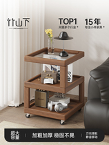 Sofa side table movable coffee table creative solid wood sofa coffee table storage rack wheeled bedside table bedside small side table