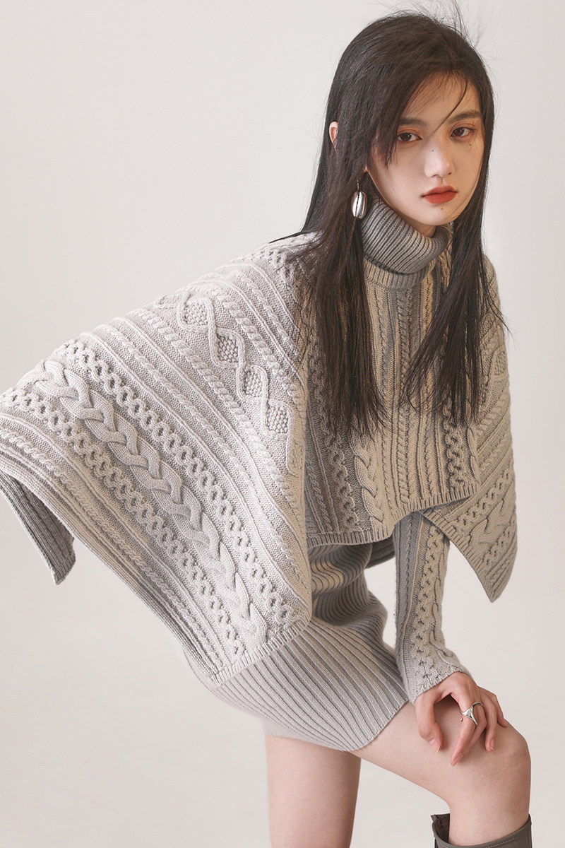 MXU stacked Upanishads New Cashmere wool blend two-piece set vintage funky twist cloak sweater for women