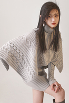 MXU Stack Wearing Oyi Winter New Cashmere Wool Blend Two Sets Retro Trendy Twist Cape Sweater Woman