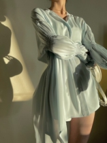 MXU Spring Autumn fairy dress imported Garuda satin anti-wrinkle slim wrinkle design shirt dress