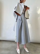 MXU distinguished custom worsted wool one piece asymmetric design high waist half pleated skirt A long skirt