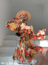 MXU fried street suit female summer flower color chiffon fairy air thin sexy design sense coat short skirt two-piece set