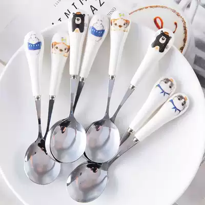 Creative stainless steel cute cartoon spoon Fork ceramic long handle fork spoon household children spoon small soup spoon