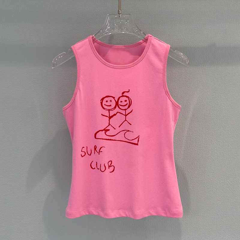 [in Stock] Niche 2026 Summer New Hot Girl Pink Stickman Print Camisole Women's Sleeveless Top