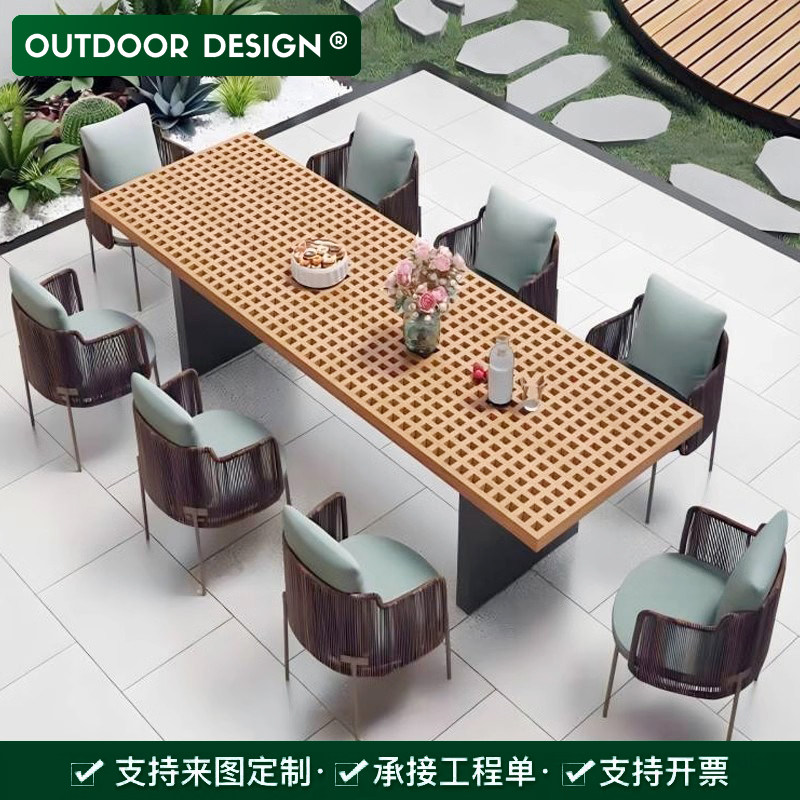 户外桌椅不锈钢柚木餐椅:别墅酒店酒吧店铺室外庭院露台藤编组合,让你的户外空间变身度假胜地!-桌椅套件-淘宝好物网