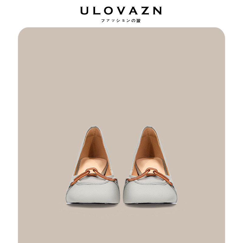 Ulovazn Japan ~ 2023 summer new rough heel shoes shallow leather head in the heel