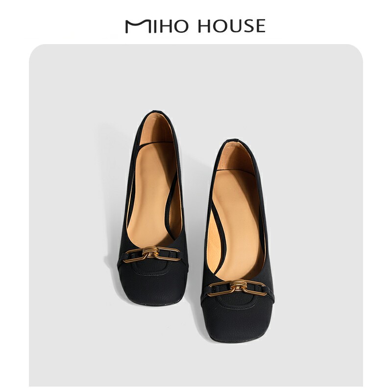 ULOVAZN Japan 2023 autumn and winter new thick-heeled single shoes women's shallow mouth black loafers