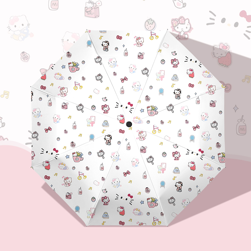 Hellokitty Fully Automatic Umbrella Vinyl Sunshade Umbrella for Both Sunny and Rainy Use, Uv Protection Portable Sun Umbrella for Women