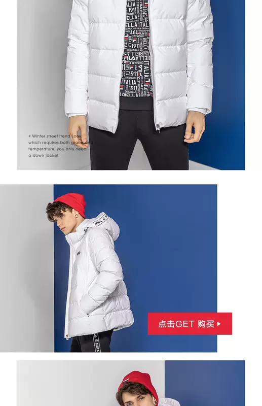 FILA Fila Down Jacket Men 2018 Winter Mới Thể thao giản dị Thoải mái ấm áp Áo trùm đầu xuống Áo khoác nam