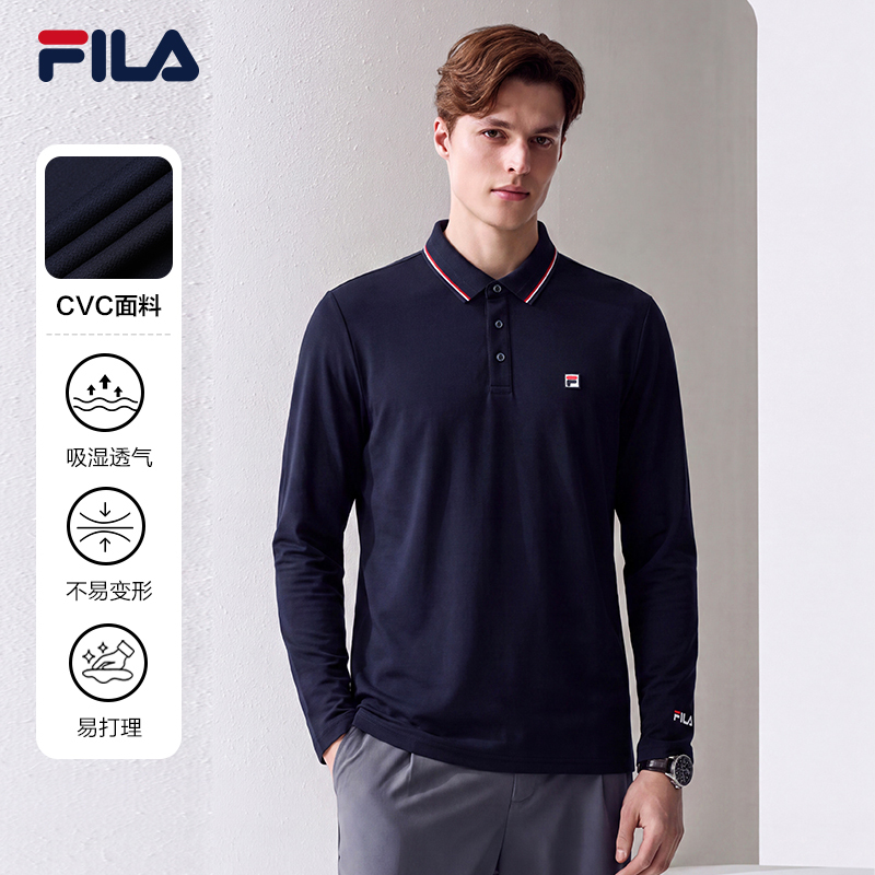 Fila Official Men's Long Sleeve Polo Shirt 2026 Autumn Business Commuting Knitted Lapel T-Shirt Top for Men Fila Official Men's Long Sleeve Polo Shirt 2026 Autumn Business Commuting Knitted Lapel T-Shirt Top for Men
