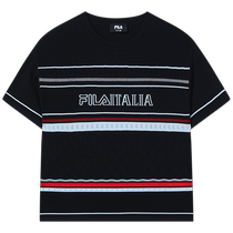 FILA Emerald Womens Knitted Shirt 2024 Autumn New Fashion Loose Contrast Color Splicing Short-Sleeved Top