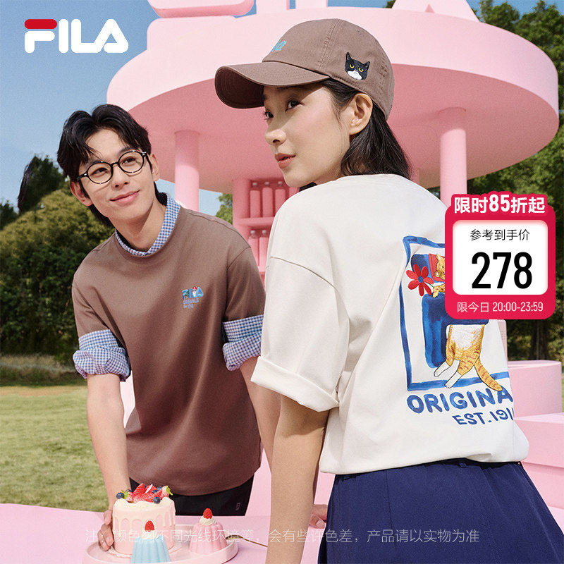 Fila Cat Embroidery T-Shirt │ Fila Short-Sleeved 26 Summer New Style Dopamine Casual Clothing for Men and Women Couples Fila Cat Embroidery T-Shirt │ Fila Short-Sleeved 26 Summer New Style Dopamine Casual Clothing for Men and Women Couples