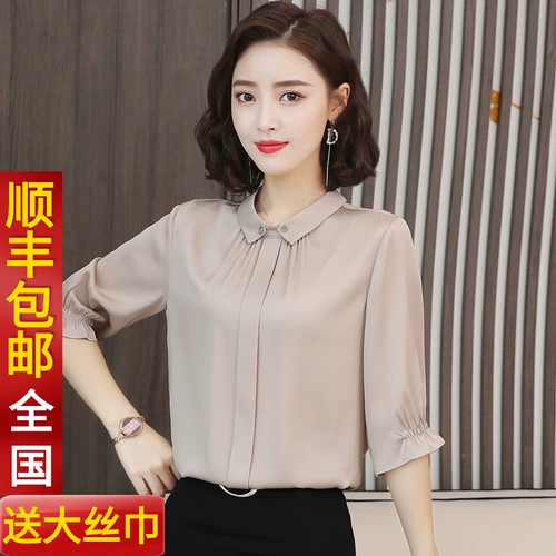 Шелковая вместительная и большая однотонная рубашка для матери, в западном стиле, короткий рукав, 40 лет