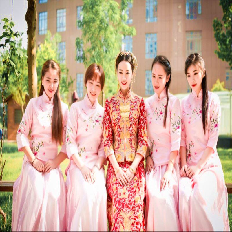 Large size winter season bridesmaid dress personality thick long-sleeved groomsmen bridesmaid dress suit Chinese style mandarin jacket
