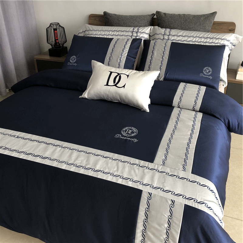 Khăn trải giường bốn bộ lụa băng Châu Âu cotton cotton mềm mại Bộ chăn ga gối Bắc Âu đơn giản bao gồm sáu bộ giường - Bộ đồ giường bốn mảnh