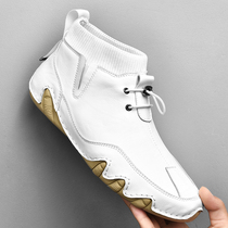 Shield ram picks up foreign trade cowhide Martin boots mens high top British Korean style tooling trendy shoes genuine leather mid-top casual