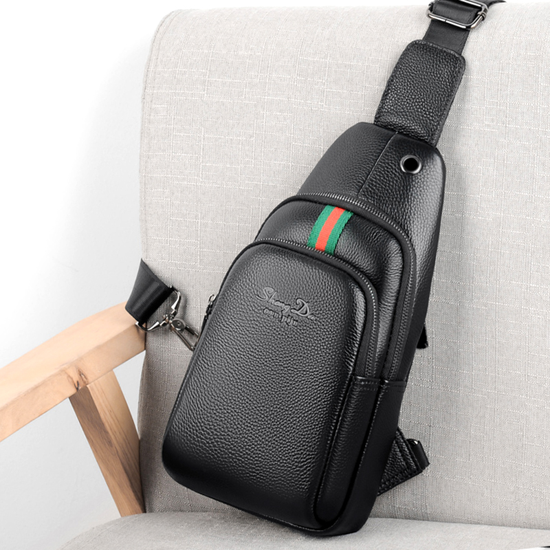Chest Bag Men Genuine Leather Casual Bag Sports Inclined-to-cover Chest Cover Layer Bull Leather Riding Bag MOBILE BAG MOBILE PHONE BAG