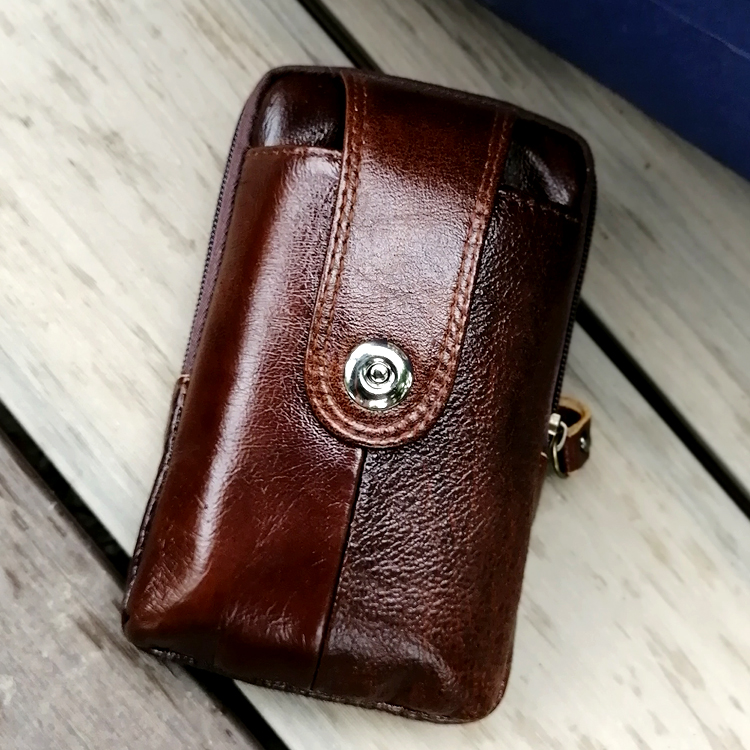 Summer mobile phone bag Male genuine leather 7 inch Vertical men's work site wearing leather strap Leather Bag Key Bag