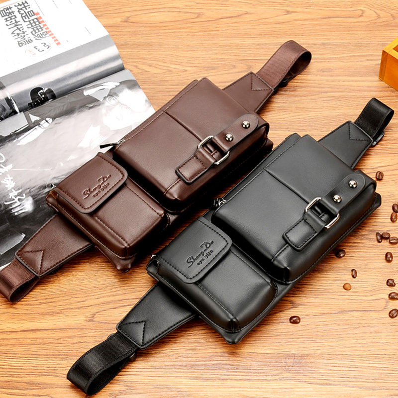 Pocket Men's leather Bull Leather Multifunction Han Edition Large Capacity Chest Baotou Layer Bull Leather Small Satchel Phone Bag Zero Wallet