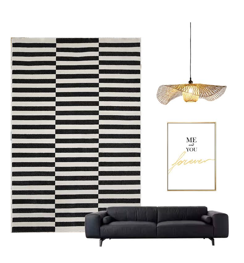 Hiện đại tối giản sọc đen trắng thảm lưới hình học Bắc Âu ins gió phòng khách sofa thảm bàn cà phê phòng ngủ đầu giường - Thảm thảm lót ghế sofa