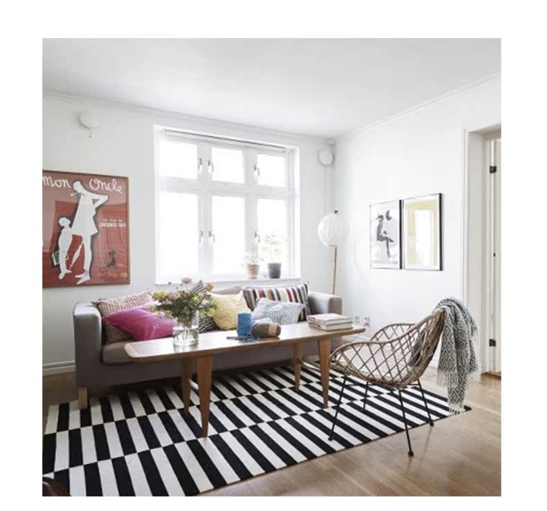 Hiện đại tối giản sọc đen trắng thảm lưới hình học Bắc Âu ins gió phòng khách sofa thảm bàn cà phê phòng ngủ đầu giường - Thảm thảm lót ghế sofa