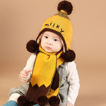 Baby hat scarf set Autumn female baby wool baby boy plus velvet to keep warm 1-2 years old childrens hat winter