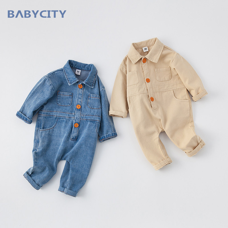 Baby autumn clothes 2021 new 1-3-year-old boy cowboy jumpsuit autumn suit children Korean tide suit