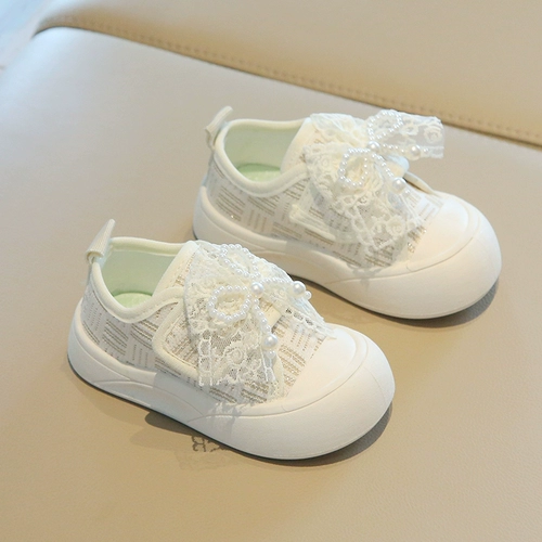 Детская тканевая повседневная обувь на липучке, кроссовки из жемчуга, туфли для принцессы