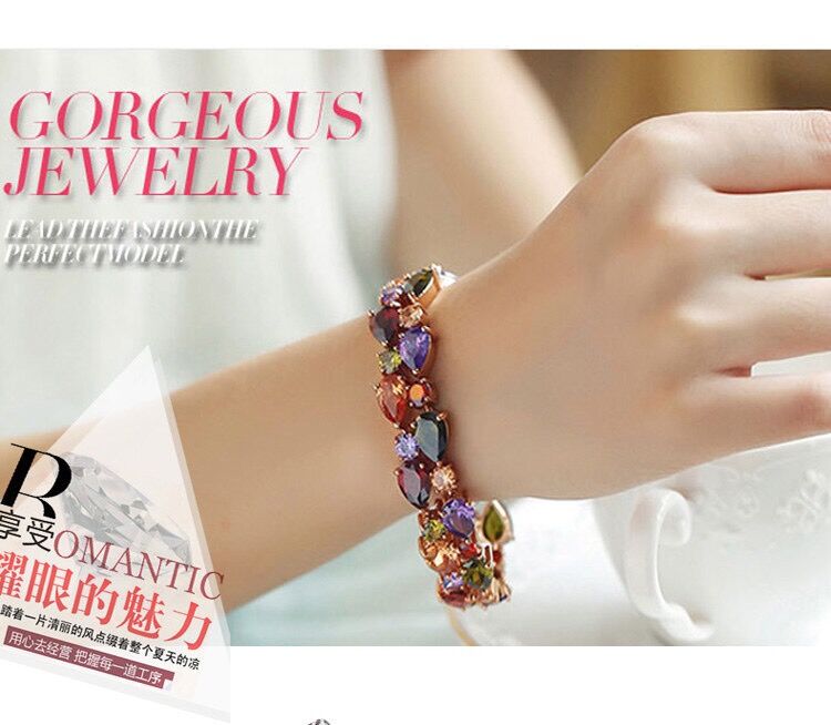 Vòng tay nữ thời trang Hàn Quốc hoang dã siêu flash pha lê zircon vòng tay vàng hồng trang sức mới nhiều lớp trang sức tay vòng tay phong thủy