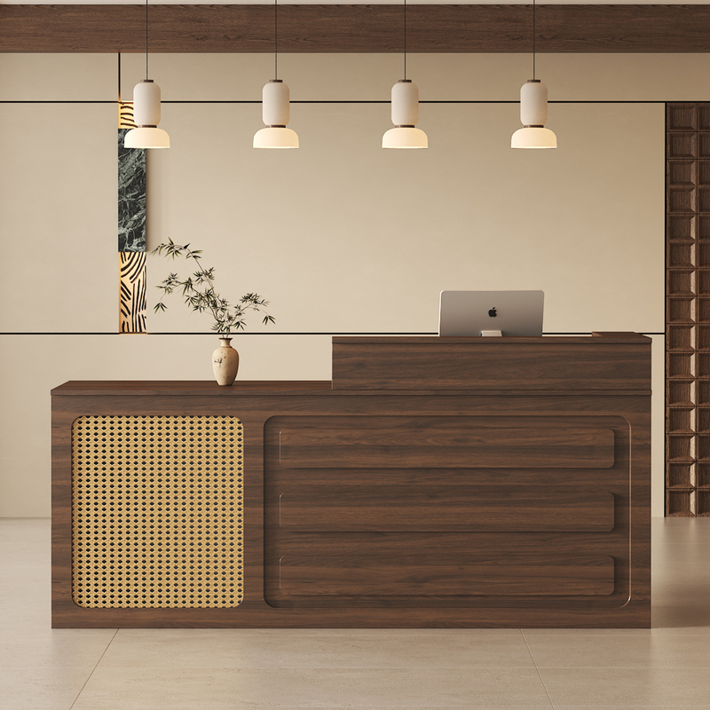Multifunctional Front Desk Reception Counter, Vintage-Style Clothing Store Cash Register Desk, Commercial High-Low Counter Bar for Shops