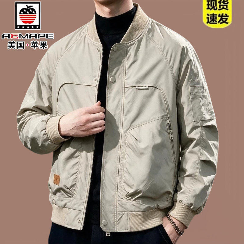 美国苹果美式飞行夹克立领外套男春秋潮牌休闲工装棒球服潮流上衣